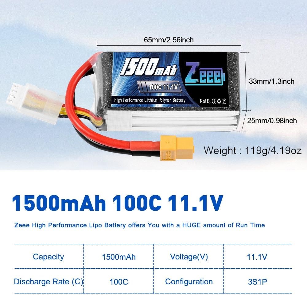 2units Zeee 11.1V 1500mAh 100C 3S Lipo Battery with XT60 Plug Softcase RC Battery for RC Quad Drone RC Car Truck Airplane FPV Battery - RCDrone
