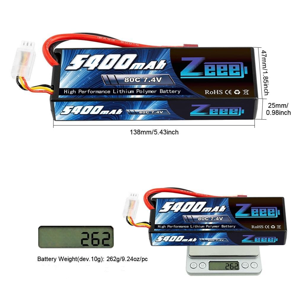 1/2units Zeee 5400mAh 80C 2S 7.4V Lipo Battery - Hardcase with Deans Plug RC Lipo Battery for RC Car Boat Truck Drone Helicopter FPV Battery - RCDrone