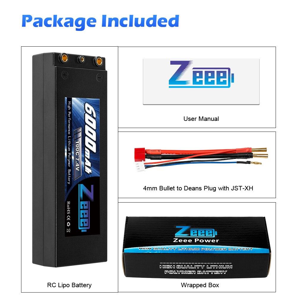 Zeee Lipo Battery 6000mAh 7.4V 100C 2S Lipo RC Car Battery with Deans T Plug 2S RC Lipo Battery for Car Boat Truck Truggy Buggy FPV Drone Battery - RCDrone