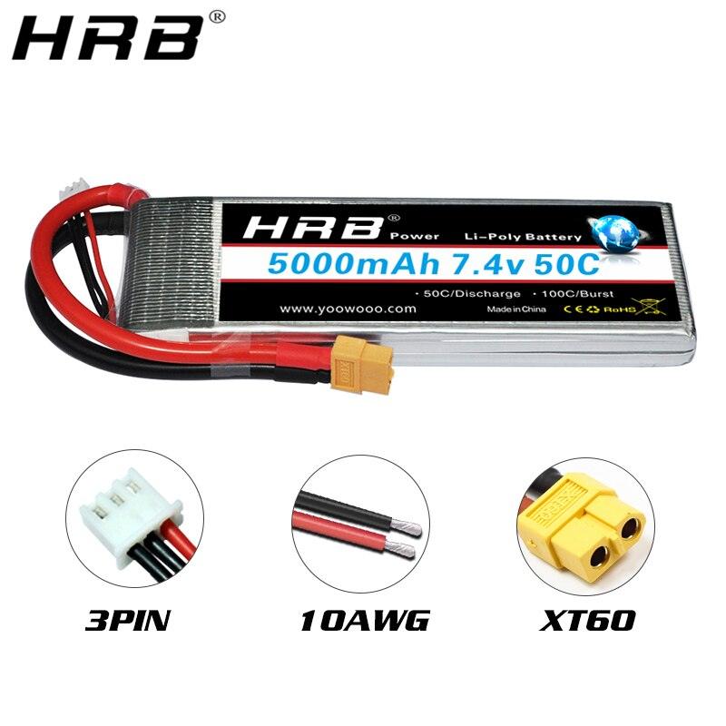 HRB 2S 7.4V 5000mah Lipo Battery - 50C For for RC Evader BX Car, Tracxas Slash Buggy RC Truck, RC Truggy RC Airplane UAV Drone - RCDrone
