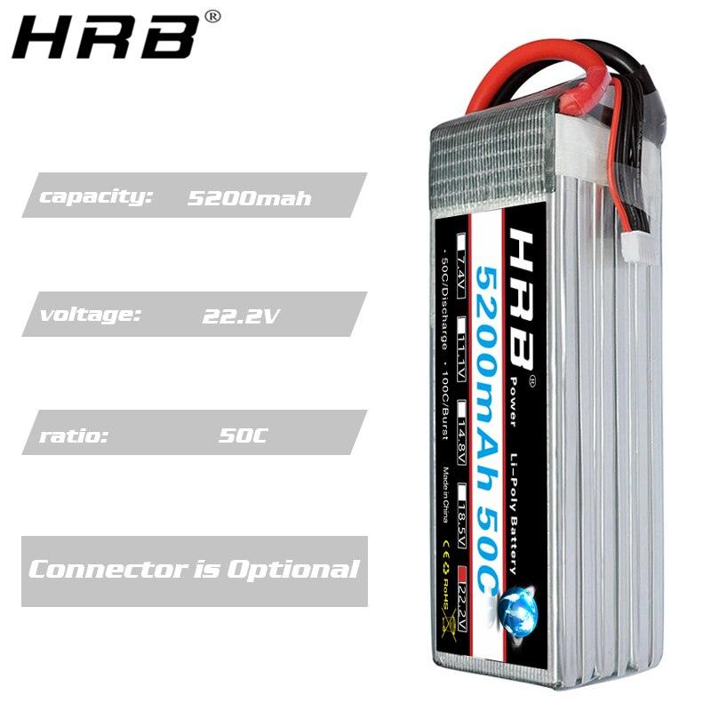 HRB Lipo 6S Battery 22.2V 5200mah - XT90 T Deans XT60 EC5 Plug 50C For RC FPV Heli Airplanes Buggy Cars Truck Bait Boats Parts - RCDrone