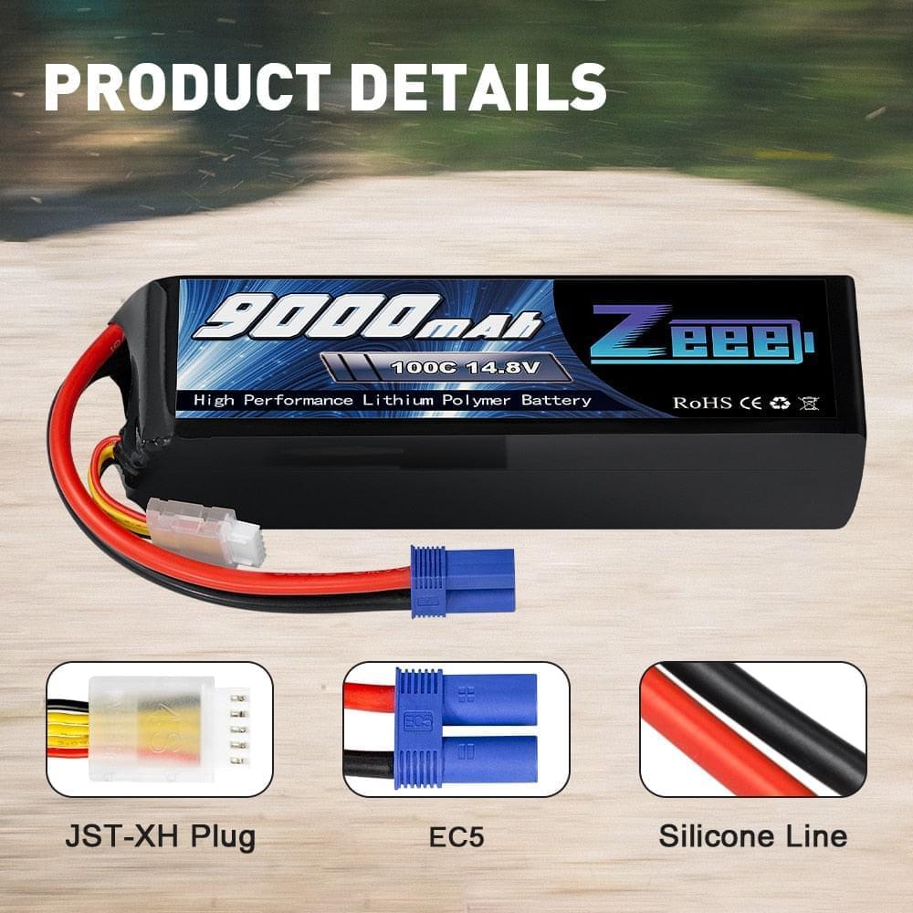1/2units Zeee 14.8V Lipo Battery - 4S 100C 9000mAh Battery EC5 Connector with Metal Plates for RC Drone Car Truck Tank RC Models FPV Drone Battery - RCDrone