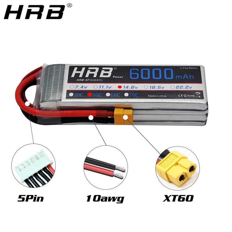 HRB 4S 14.8V Lipo Battery 6000mah - 50C Deans XT60 T EC5 XT90 Cars Quadcopter Helicopter Racing Airplanes Boat - RCDrone