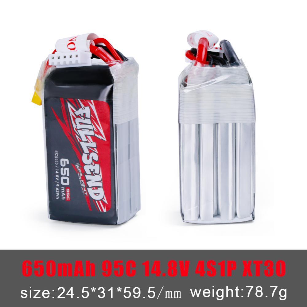 iFlight FULLSEND 4S 650mAh FPV Battery - 14.8V 95C Lipo Battery with XT30 Connector for FPV drone part - RCDrone