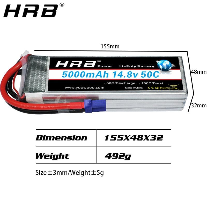 HRB Lipo Battery 4S 14.8V 5000mah - 50C EC5 XT90 XT60 Deans T XT90-S RC Parts For VKAR BISON Buggy Car FPV Drone Airplanes 1/10 Boat - RCDrone
