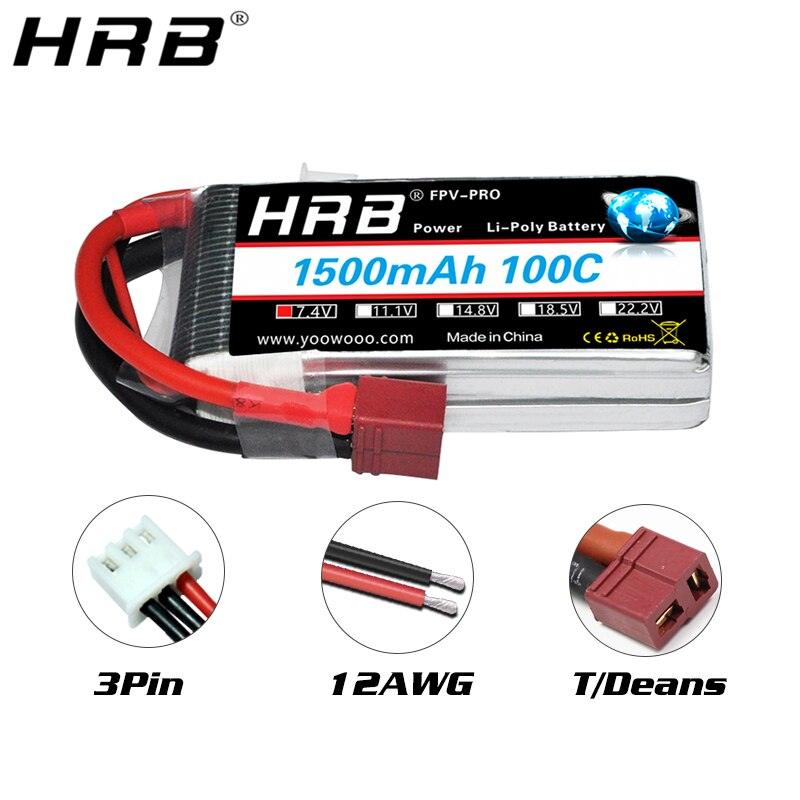HRB 2S Lipo Battery 1500mah 7.4V - XT60 T Deans EC2 EC3 EC5 XT90 Female RC Parts 100C For FPV Drone Airplane Racing Car Boat Truck - RCDrone