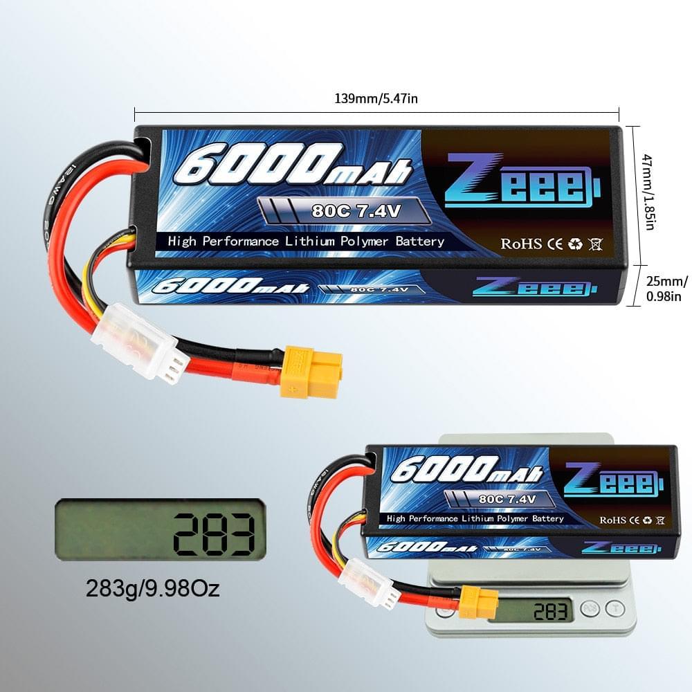 1/2Units Zeee LiPo Battery 2S 7.4V 6000mAh - 80C XT60 Plug RC Parts Hardcase Lipo 2S for Airplanes RC Car Vehicle Truck Tank Boats FPV Drone Battery - RCDrone