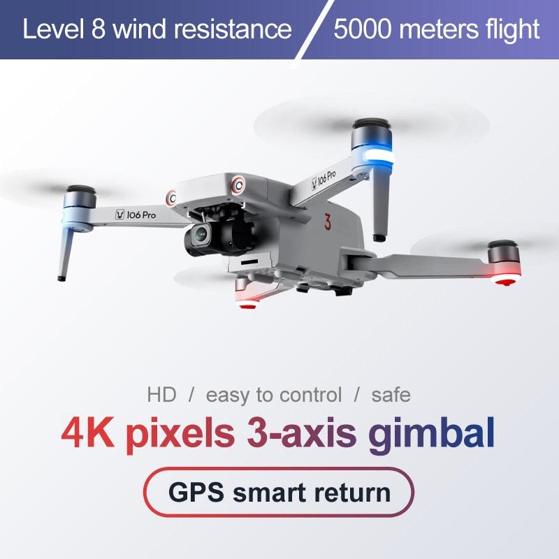 New RC Drone 106 Pro GPS 4K HD Dual Camera Three-Axis Anti-Shake Gimbal 5G WIFI FPV Brushless Motor Foldable Quadcopter Gift Toy Professional Camera Drone - RCDrone