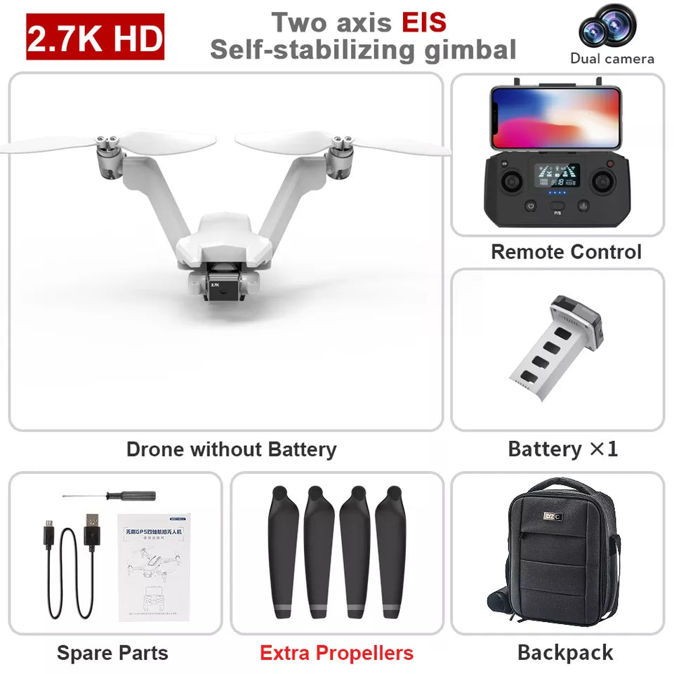L100 Drone - 2023 Professional GPS 2.7K V-Type Drone 30mins Aerial HD Dual Camera EIS 2-Axis Gimbal V-type Double Rotor Toys Professional Camera Drone - RCDrone