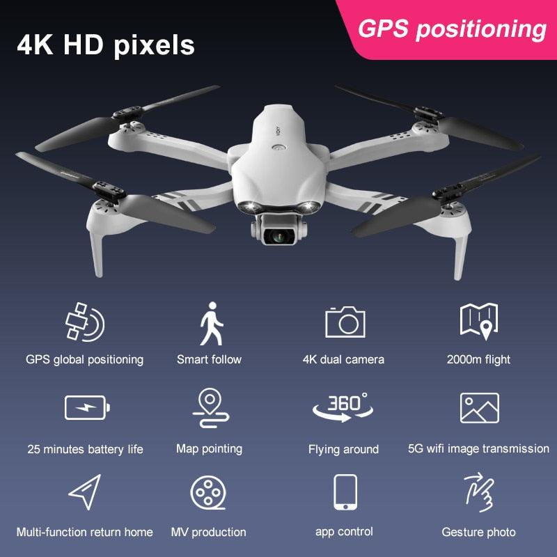 4DRC New 4K HD Dual Camera GPS 5G WIFI Wide Angle FPV Real-time Transmission RC Distance 2km Professional Drone Dron Gift Toys - RCDrone