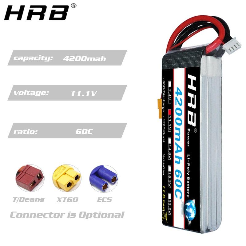 HRB 4200mah Lipo Battery 14.8V - T Deans 7.4V 11.1V 2S 3S 18.5V 22.2V 4S 5S 6S XT60 RC Quadcopter FPV Airplane Drone Car Parts 60C - RCDrone