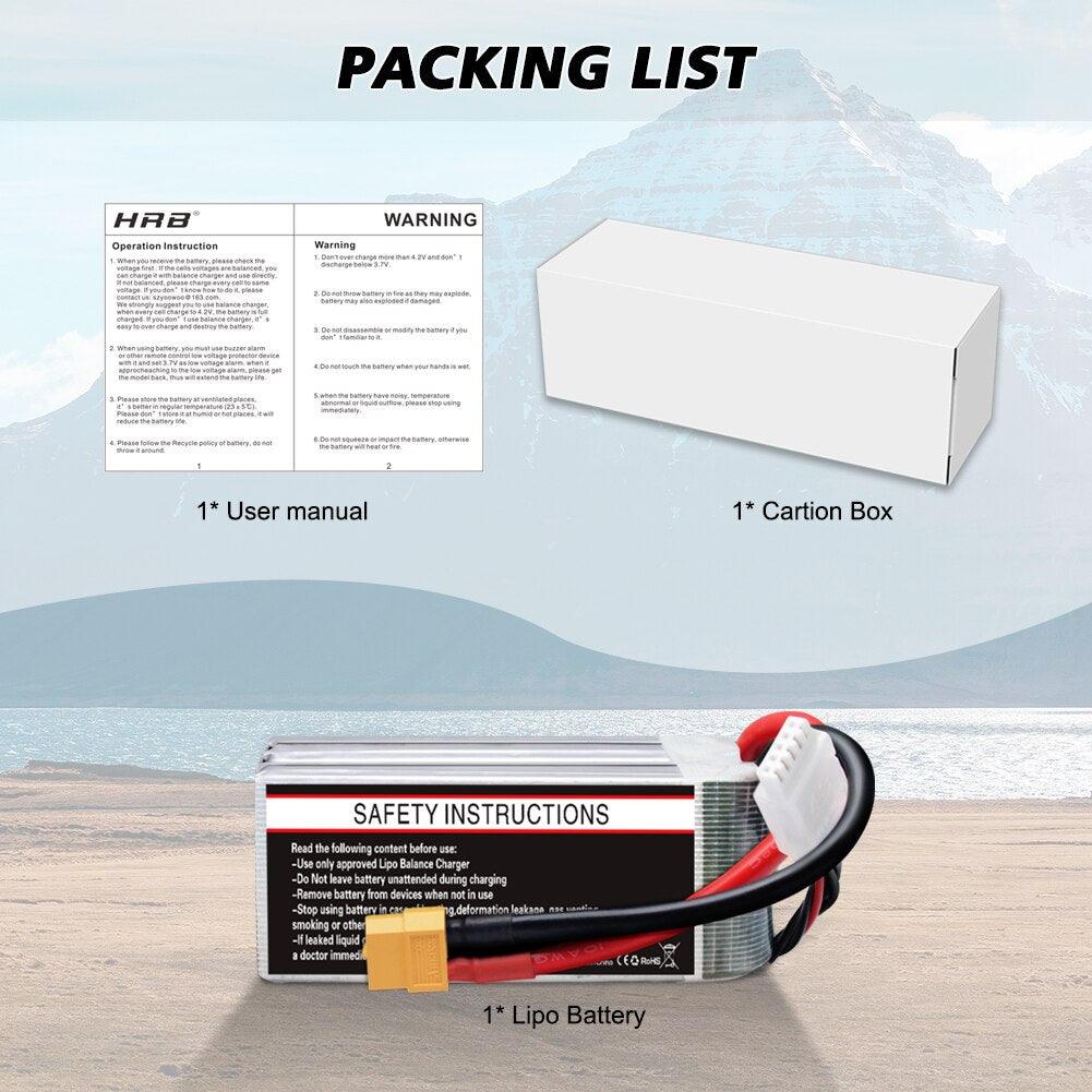 HRB Lipo 4S 6S Battery - 14.8V 22.2V 1300mah 1500mah 1800mah 2200mah 90C 100C With XT60 For RC FPV Quadcopter Drone Airplane - RCDrone