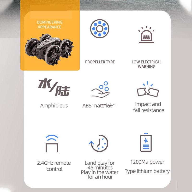 Newest High-tech Remote Control Car 2.4G Amphibious Stunt RC Car Double-sided Tumbling Driving Children's Electric Toys for Boy - RCDrone
