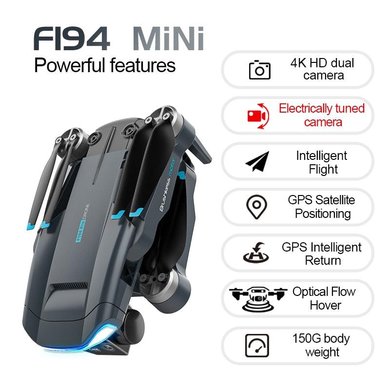 F194 Mini GPS Drone - 4K HD Dual Camera Fixed Height Brushless 5G WIFI FPV Foldable Quadcopter RC Distancce 1000m 150g Body Weight - RCDrone
