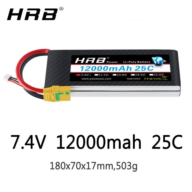 HRB Lipo 2S Battery 12000mah 7.4V - 25C XT60 T EC2 EC3 EC5 XT90 XT30 f –  RCDrone