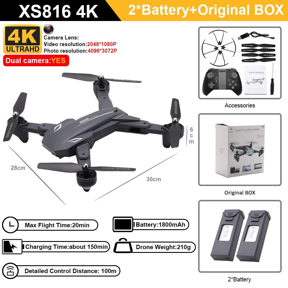 Visuo XS816 RC Drone - 50 Times Zoom 4K Dual Camera WiFi FPV Optical Flow Quadcopter Foldable Dron - RCDrone