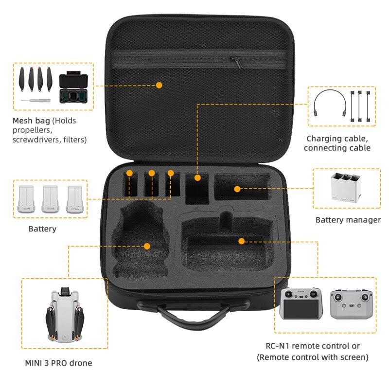Storage Case Portable Suitcase For DJI Mini 3 Pro - Carrying Case Shoulder Bag for DJI Mini 3 Drone Smart Controller Accessories - RCDrone
