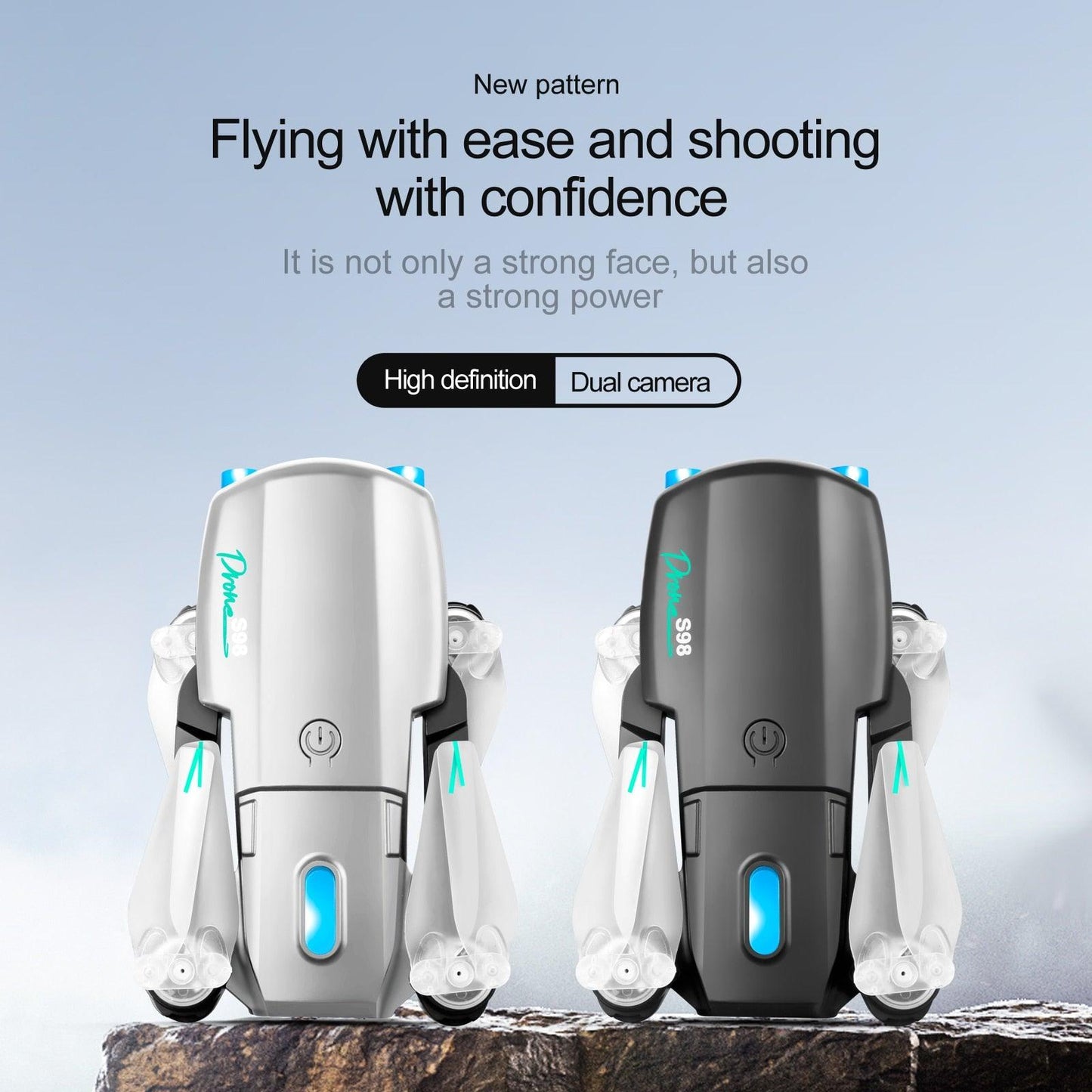 KBDFA S98 Drone - Cool Light Effect RC Helicopter Four-Sided Obstacle Avoidance UAV Optical Flow HD Camera Folding Drones Toy Gift - RCDrone