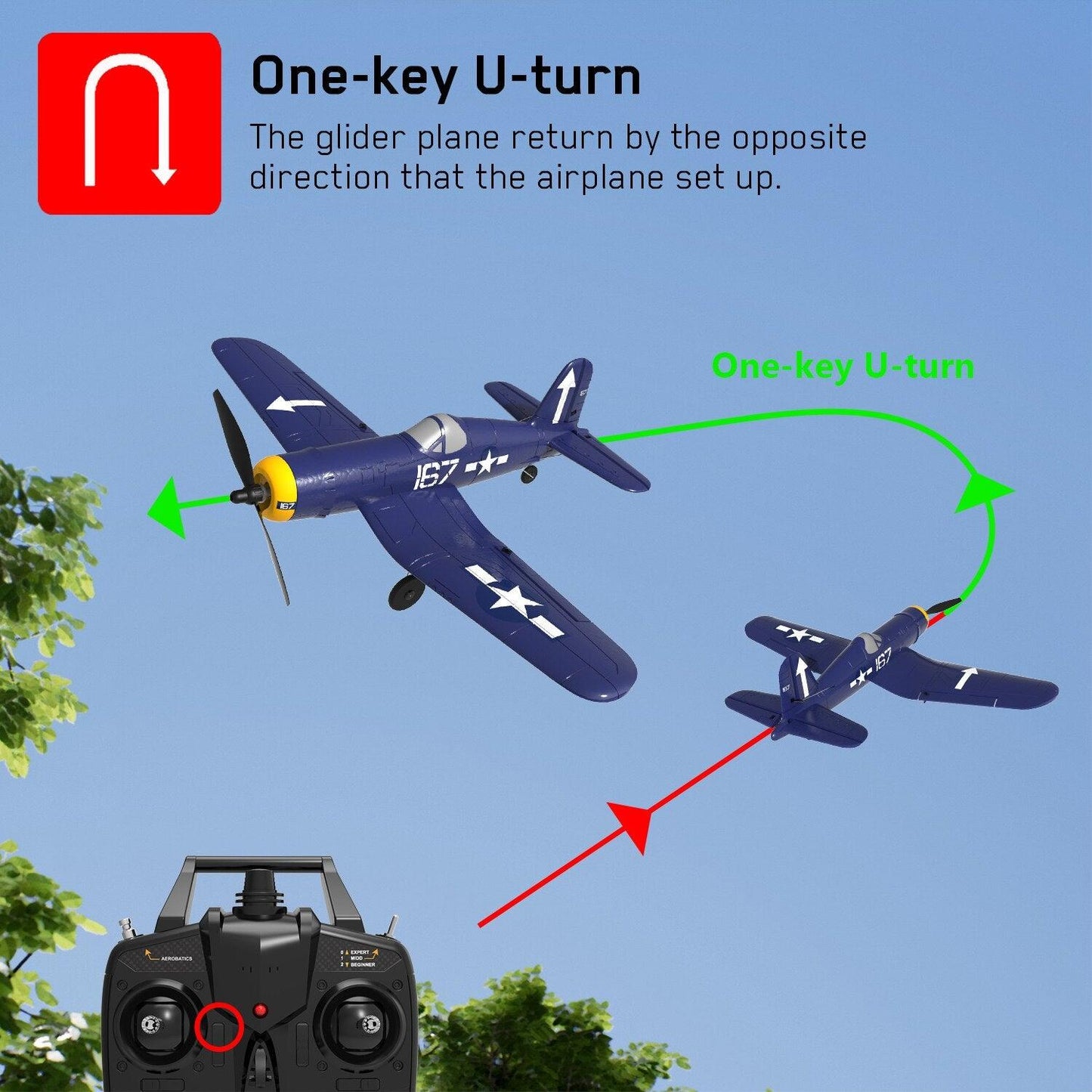 F4U Corsair RC Plane - EPP 761-8 400mm Wingspan RC Airplane One-key Aerobatic RTF Remote Control Aircraft Toys for Children Adults - RCDrone