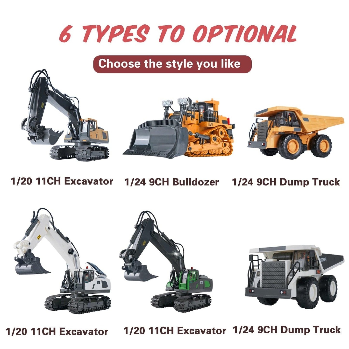 RC Excavator/Bulldozer 1/20 2.4GHz 11CH RC Construction Truck Engineering Vehicles Educational Toys for Kids with Light Music - RCDrone