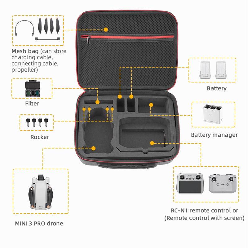 Storage Bag for DJI MINI 3 PRO - Handbag Carrying Case PU/Nylon Anti-Collision Bag Drone Accessories - RCDrone