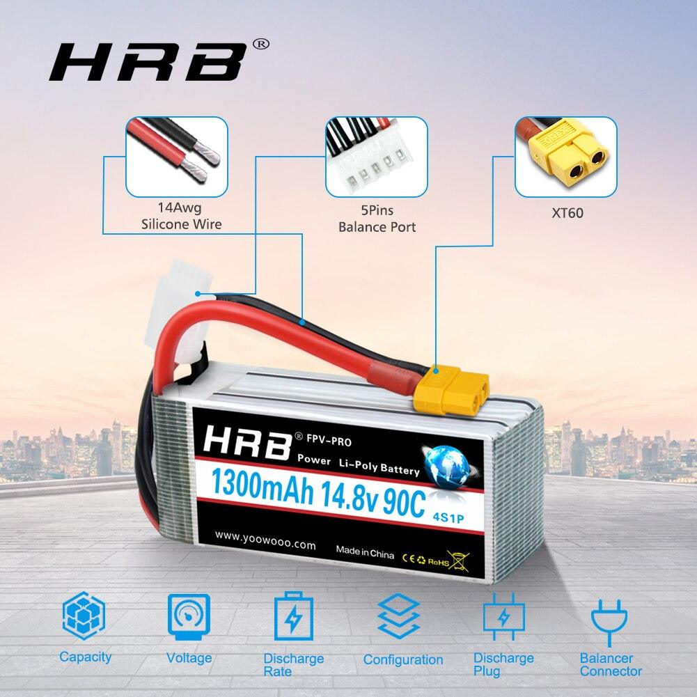 2PCS HRB Lipo Battery 4S 6S 14.8V 22.2V 1300mah 1500mah 1800mah 2200mah 90C 100C With XT60 For RC FPV Quadcopter Drone Airplane - RCDrone