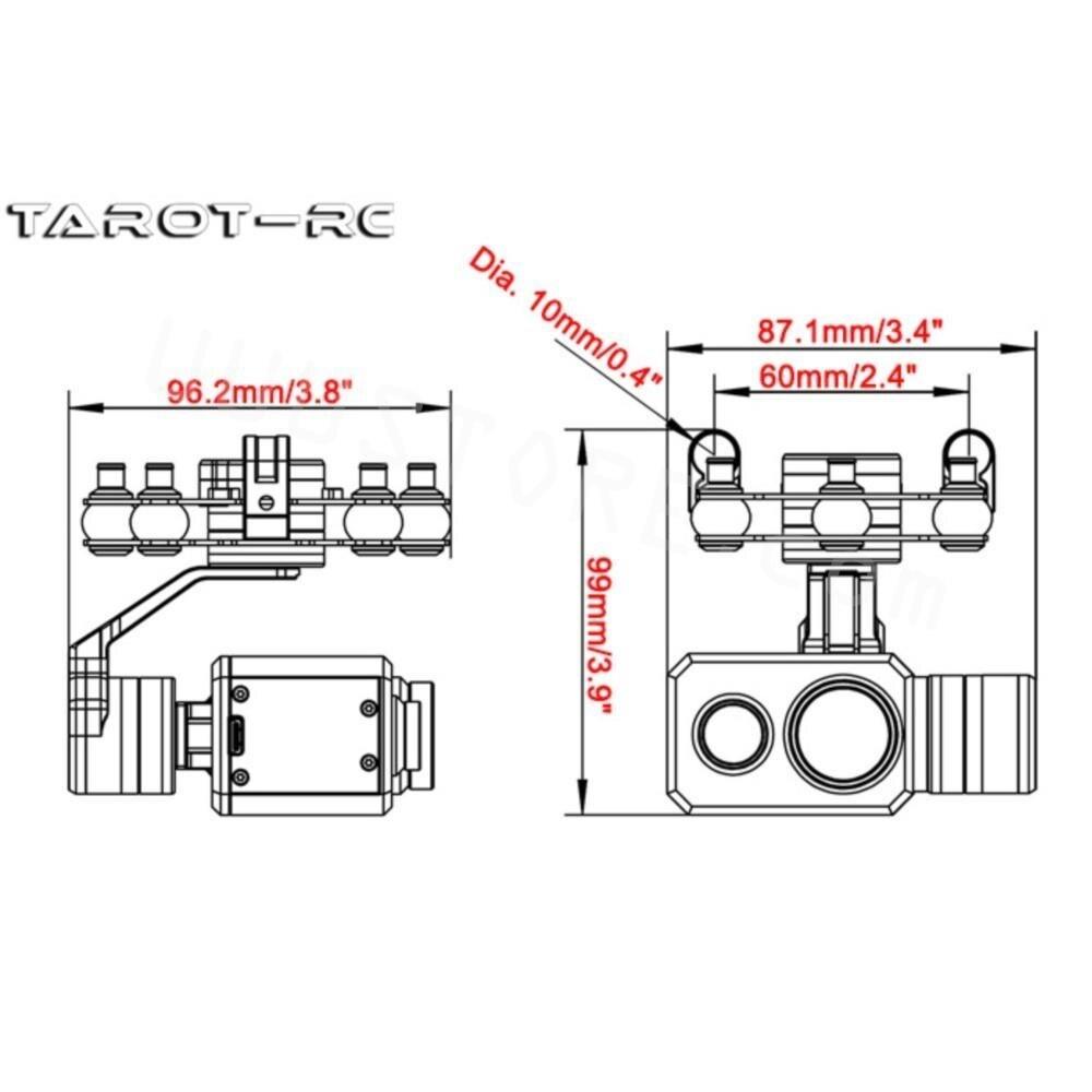 Tarot TL3T21 3-Axis Brushless Gimbal 640*512 Thermal Imaging Camera & Visible Light Camera 3-6S Input S-Bus PWM Receiver - RCDrone