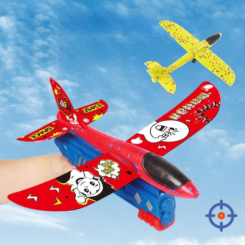 Airplane Launcher Toy - Foam Plane 10M Launcher Catapult Airplane Gun Toy Children Outdoor Game Bubble Model Shooting Fly Roundabout Toys - RCDrone