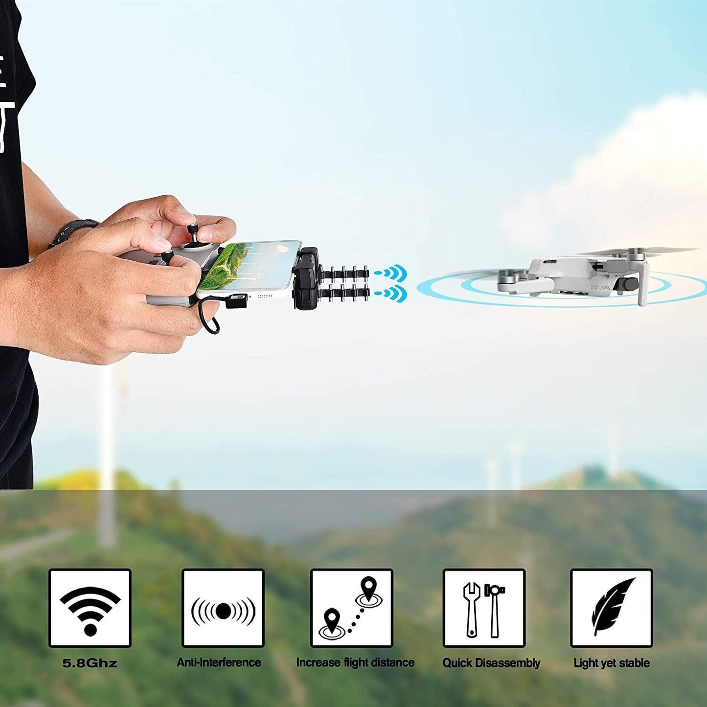 DJI Mavic 3 Yagi Antenna Signal Booster Amplifier Range Extender 5.8G for DJI Air 2s Mini 2 3 Pro Mavic Air 2 Remote Controller - RCDrone