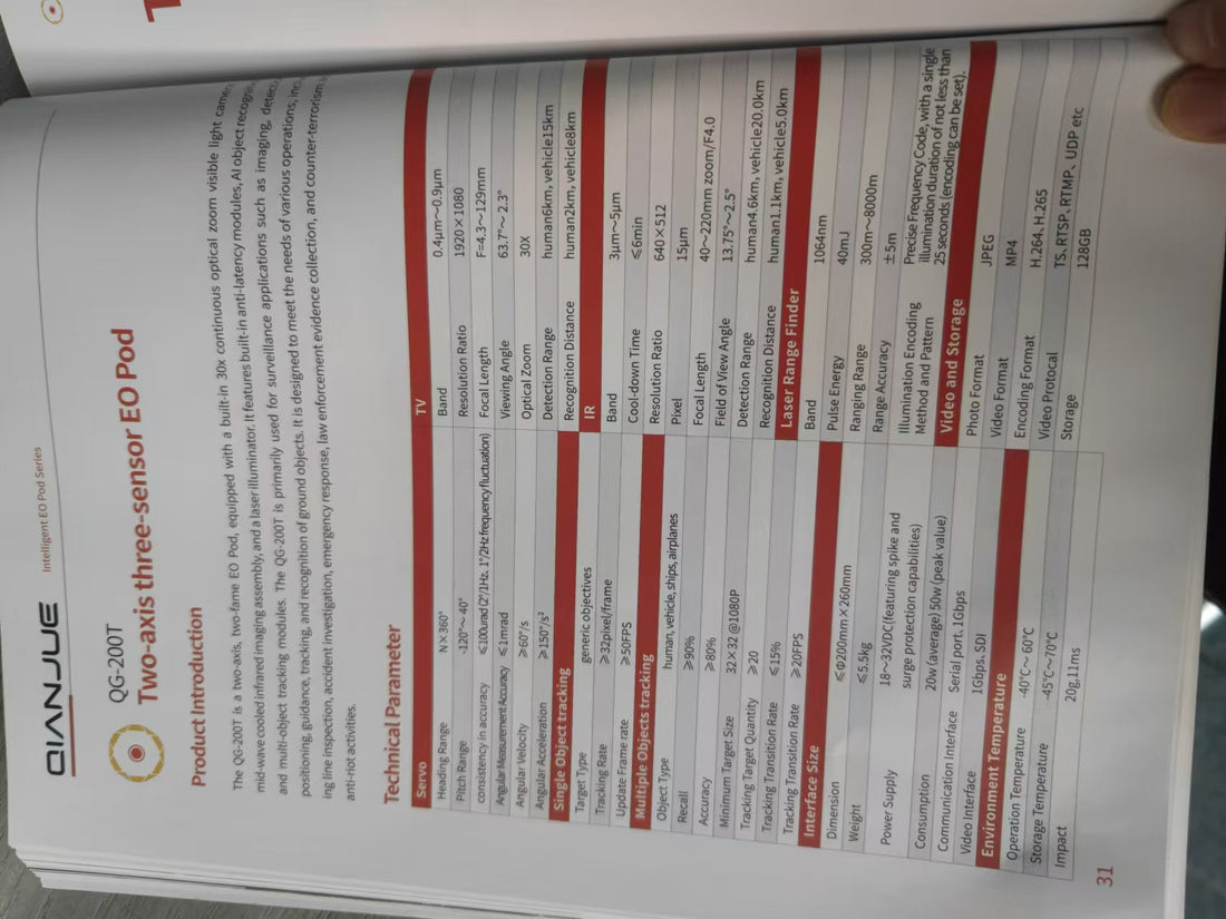 QIANJUE QG-200T Two-Axis Three-Sensor EO Pod for UAV Drone