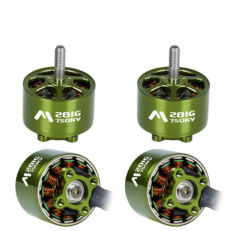 Flashhobby Mars 2816 BLDC Motor, Flashhobby Mars 2816 750KV brushless motor in green, showing threaded shaft, mounting base, and copper windings