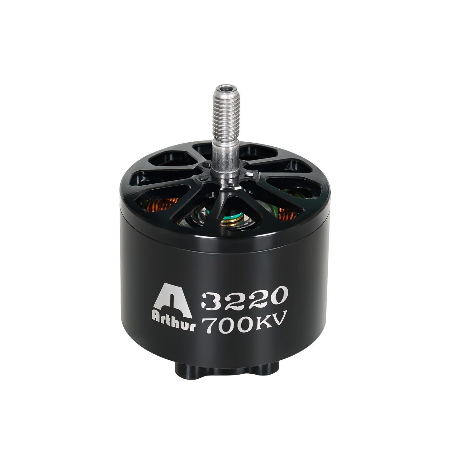 Flashhobby A3220 700KV brushless motor with black housing, vented top and threaded output shaft