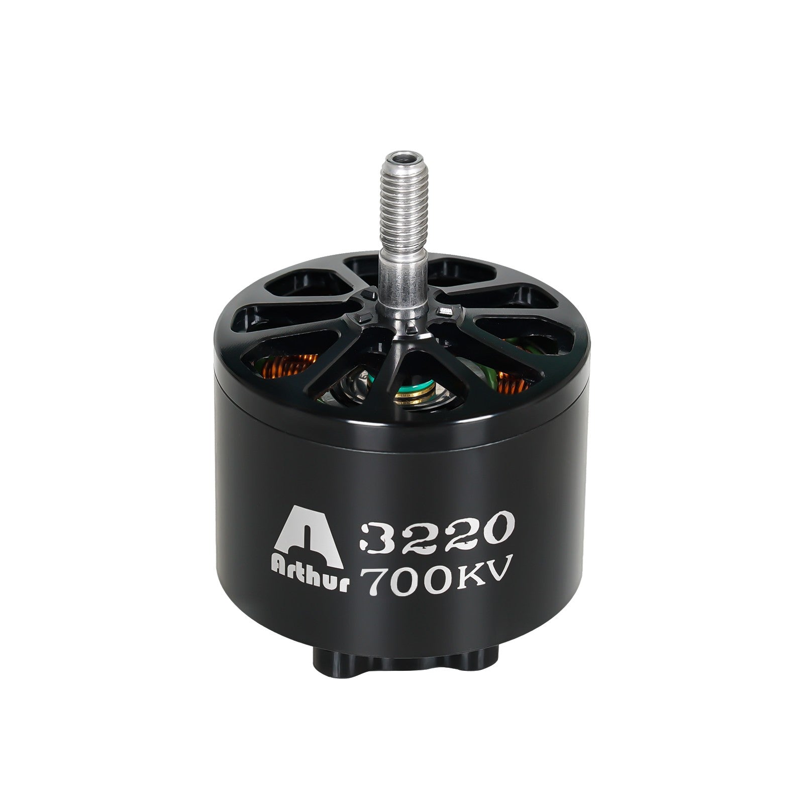 Flashhobby A3220 700KV brushless motor with black housing, vented top and threaded output shaft