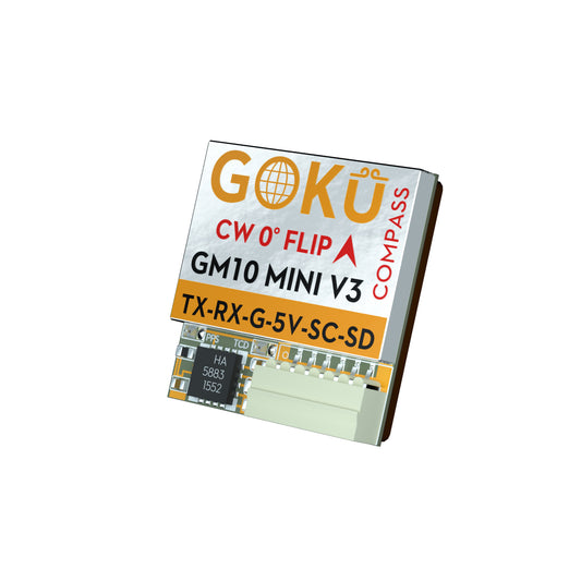 Flywoo GOKU GM10 Mini V3 GPS module with compass label and TX/RX 5V connector on compact board