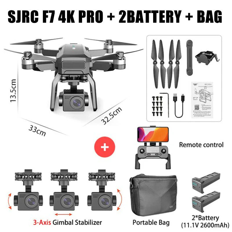 SJRC F7 PRO / F7S Pro Drone, SJRC F7 4K PRO + 2BATTERY