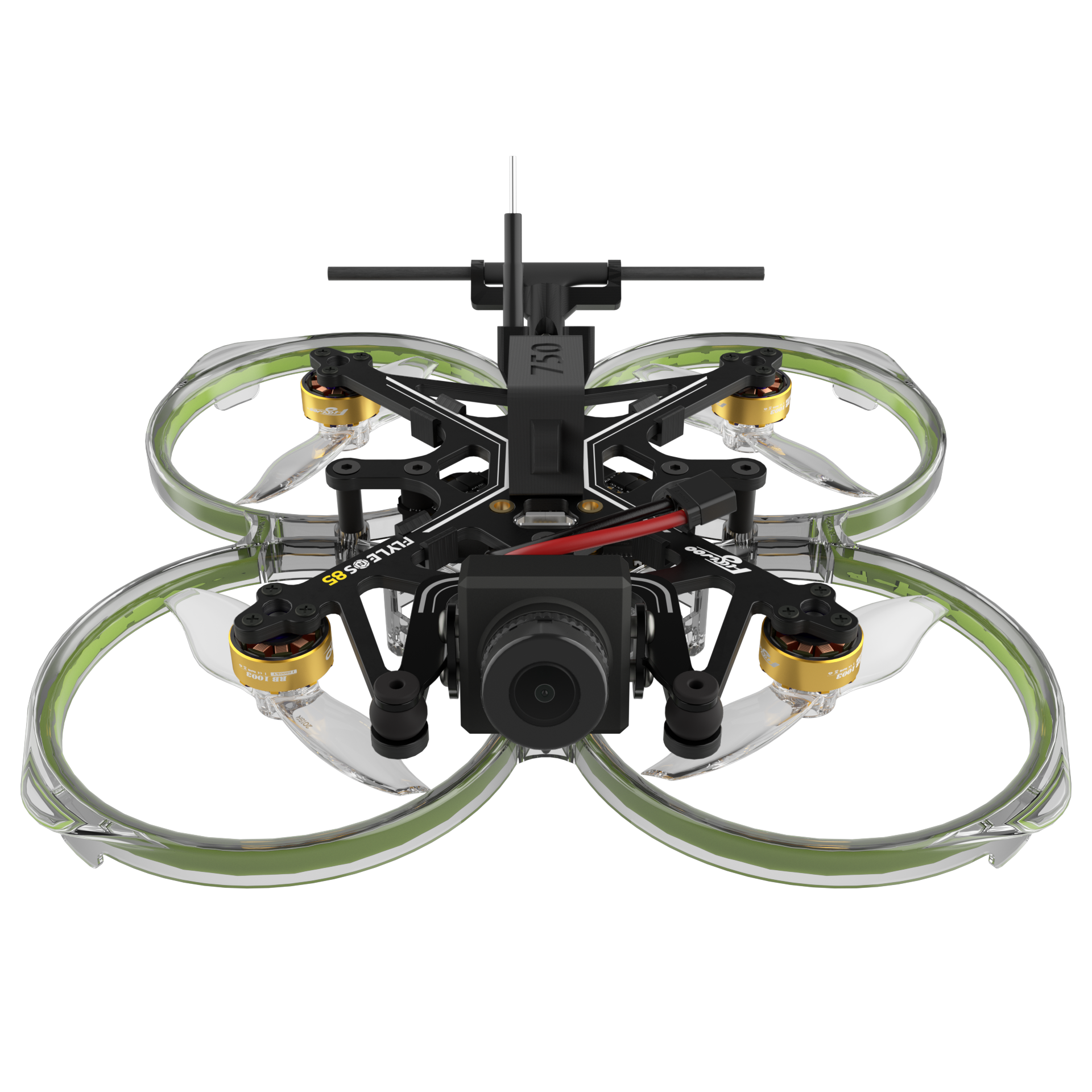Flywoo FlyLens 85 ducted whoop FPV drone with front HD camera, four motors, clear prop guards, and rear antenna