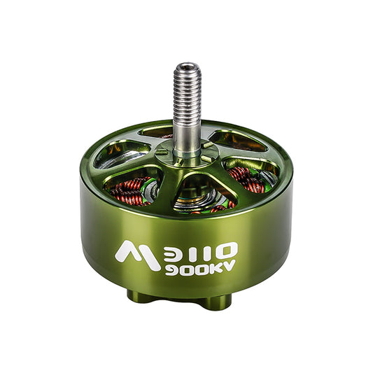 Flashhobby Mars 3110 900KV BLDC Motor, Flashhobby Mars 3110 900KV brushless motor with green housing, exposed copper windings, and threaded shaft