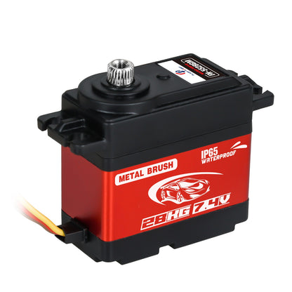 Flashhobby FH-5528MG standard servo with metal output spline, IP65 waterproof case, and 28kg 7.4V label
