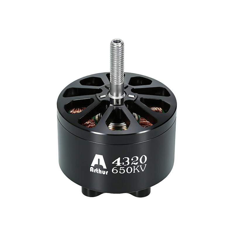 Flashhobby Arthur A4320 650KV brushless motor with black housing, open top vents, and threaded shaft