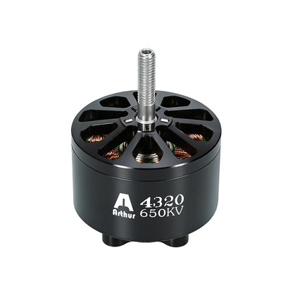Flashhobby Arthur A4320 650KV brushless motor with black housing, open top vents, and threaded shaft