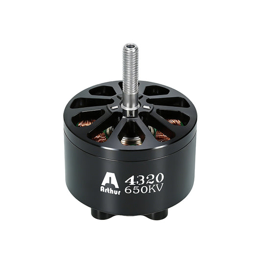 Flashhobby Arthur A4320 650KV brushless motor with black housing, open top vents, and threaded shaft