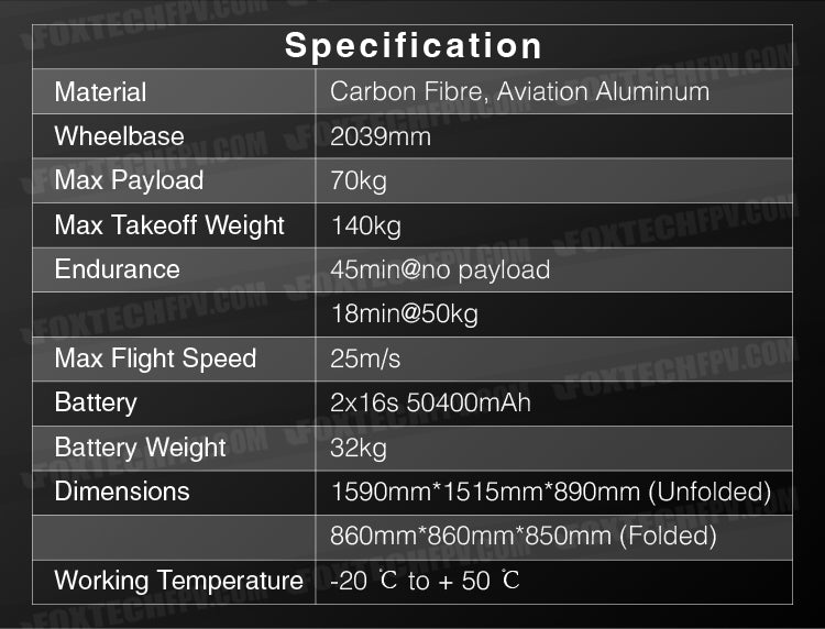 THEA 200MP Octocopter, The Octocopter has a carbon fibre body and aluminum wheelbase, with specs including max payload, endurance times, speed, and battery details.