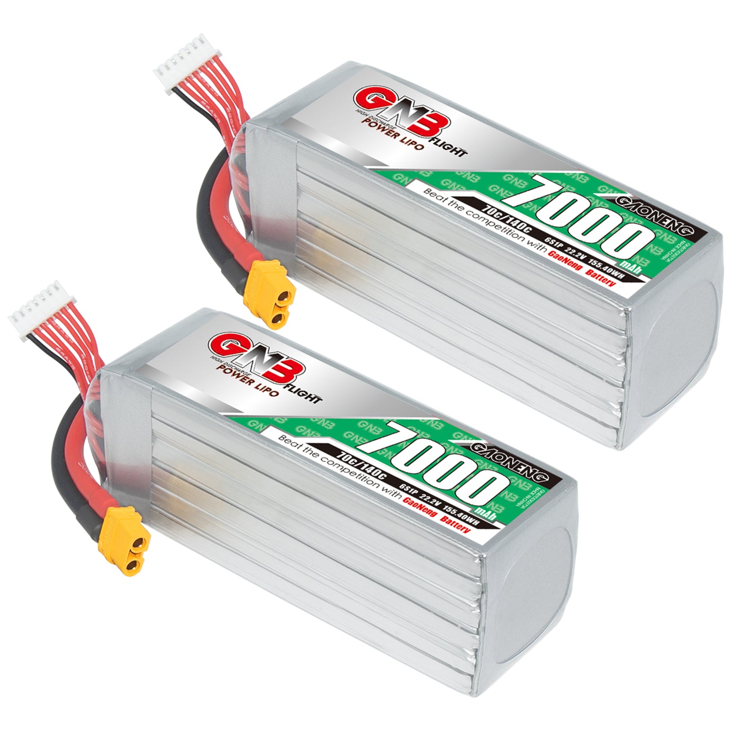 Two GNB 7000mAh LiPo battery packs shown with XT60 connectors and balance leads