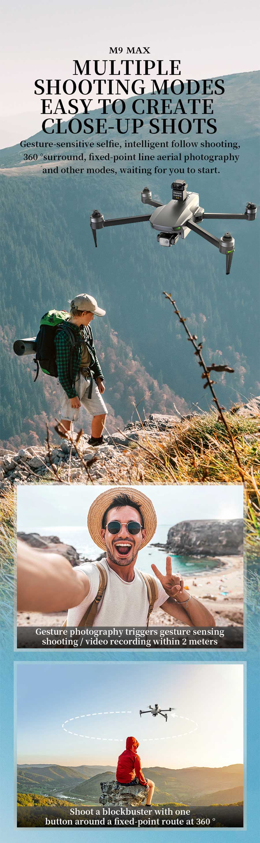 XMR/C M9 MAX Drone - 3 Axis Gimbal 4K Camera Brushless GPS 5G Obstacle Avoidance Quadcopter Screen Remote Control 15 XMR/C M9 MAX Drone, M9 MAX MULTIPLE SHOOTING MODES EASY TO CRE