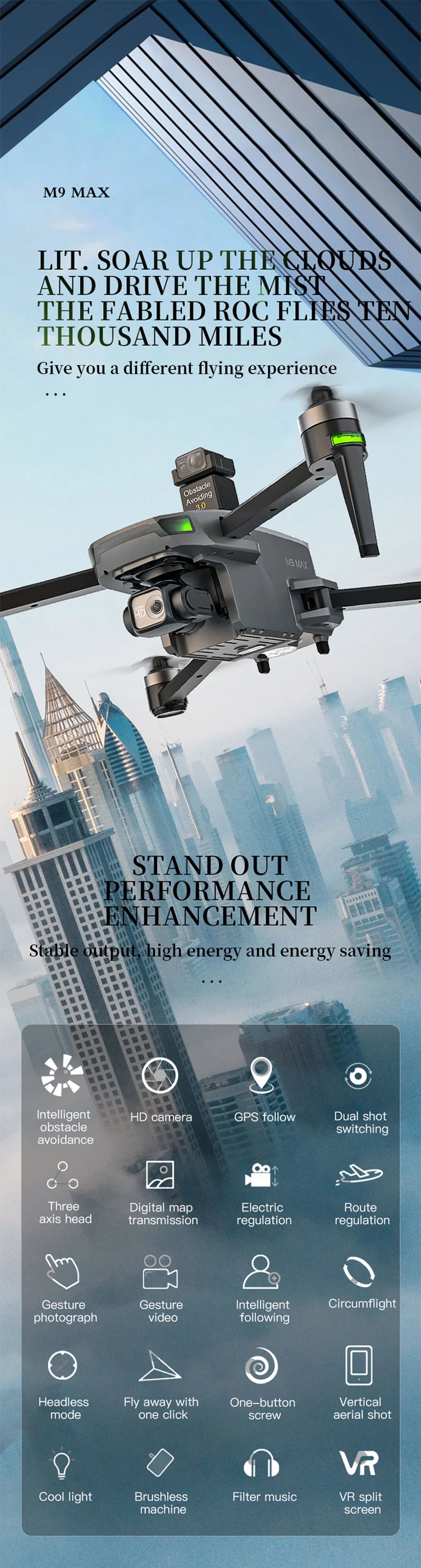 XMR/C M9 MAX Drone - 3 Axis Gimbal 4K Camera Brushless GPS 5G Obstacle Avoidance Quadcopter Screen Remote Control 14 XMR/C M9 MAX Drone, THBGQVRS AND DRIVE THE FABLED ROC FLIS F