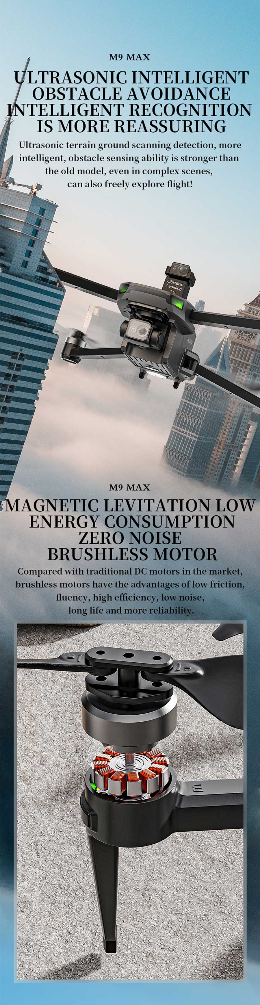 XMR/C M9 MAX Drone - 3 Axis Gimbal 4K Camera Brushless GPS 5G Obstacle Avoidance Quadcopter Screen Remote Control 16 XMR/C M9 MAX Drone, M9 MAX ULTRASONIC INTELLIGENT OBSTACLE A