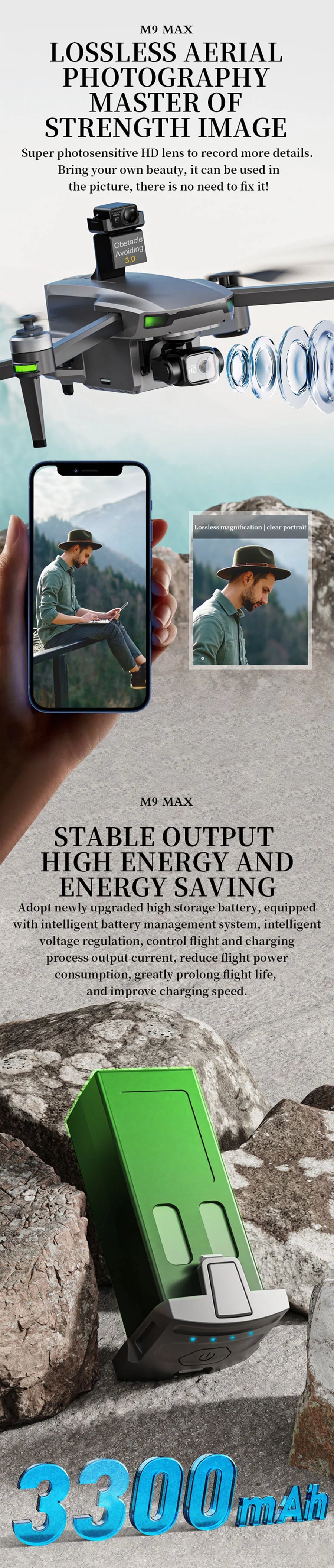 XMR/C M9 MAX Drone - 3 Axis Gimbal 4K Camera Brushless GPS 5G Obstacle Avoidance Quadcopter Screen Remote Control 21 XMR/C M9 MAX Drone, M9 MAX LOSSLESS AERIAL PHOTOGRAPHY MASTER