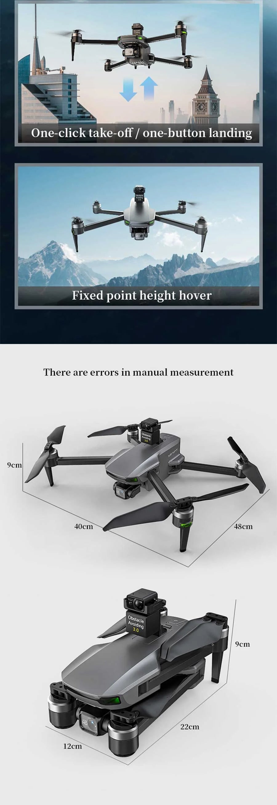 XMR/C M9 MAX Drone - 3 Axis Gimbal 4K Camera Brushless GPS 5G Obstacle Avoidance Quadcopter Screen Remote Control 23 XMR/C M9 MAX Drone, one-click take-off one-button landing Fixed height hover There are errors in manual