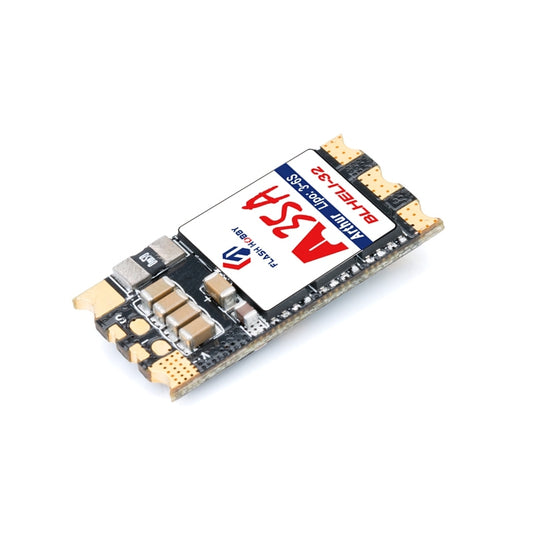 Flashhobby Arthur 35A 3-6S BLHeli_32 32-bit ESC, Flashhobby A35A BLHeli_32 32-bit ESC board with labeled top plate and solder pads for RC motor wiring