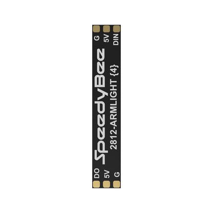 SpeedyBee Programmable 2812 Arm Light, SpeedyBee 2812 arm light LED strip PCB with G, 5V, DIN and DO solder pads labeled on both ends